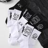 Men Women Socks Cotton Simplicity Anime Devil Grimace Harajuku Black White Graffiti Fashion Long Funny Hip Hop Sox Unisex Medias