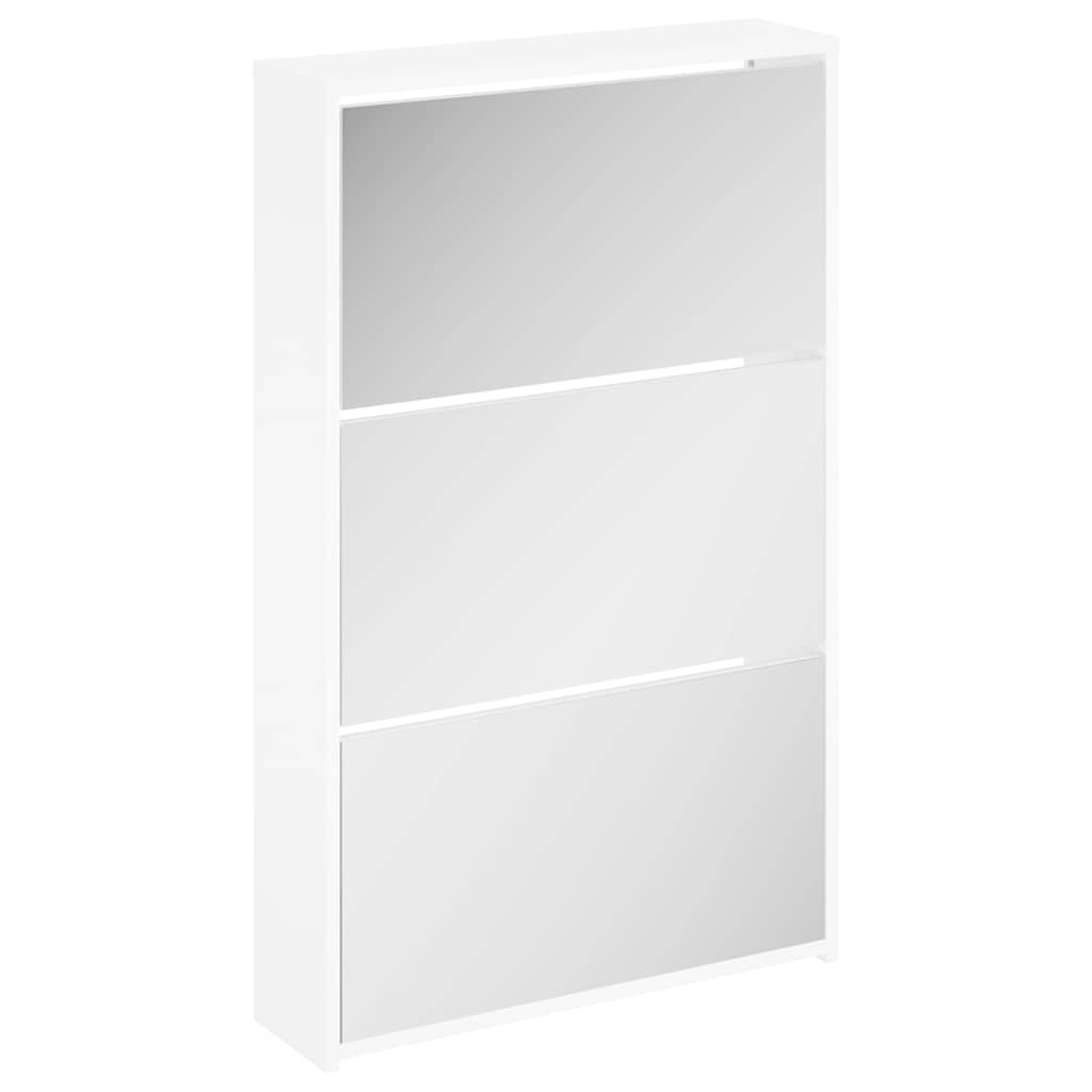 3 Tier Shoe Cabinet with Mirror High Gloss White 63 x 17 x 102.5 cm