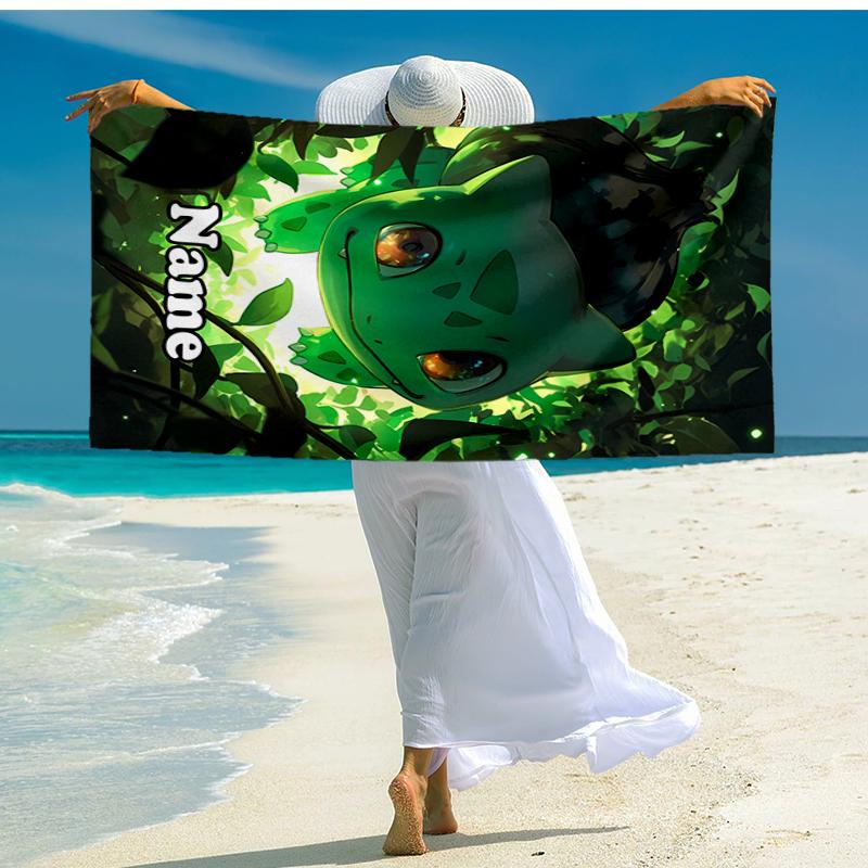 Custom Name Ultra-Soft Beach Towel with Pokémon Theme,Ideal for Pool - Camping, Diving - Perfect Travel Essential, Vibrant Beach Towel.