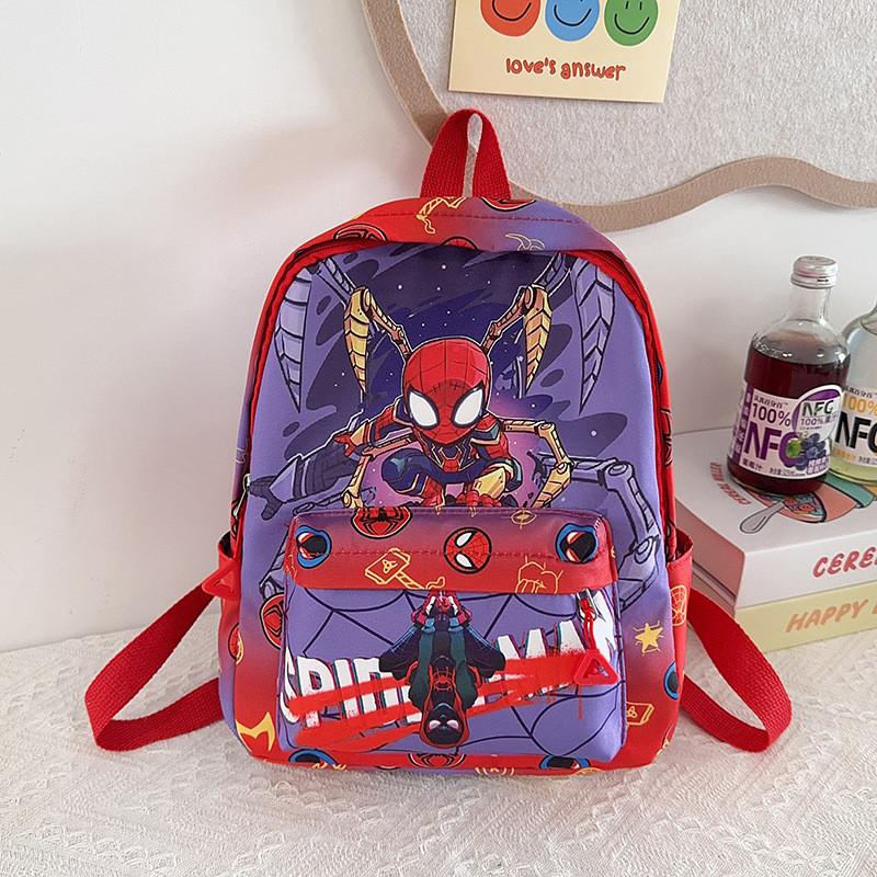 Cartoon Kids Spider Man Backpack For Boys And Girls With Breathable Nylon And Comfortable Shoulder Straps For Kindergarten Daily Use