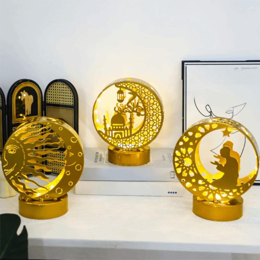 Gold Moon Castle LED Light Wrought Iron Ramadan Desk Ornament Ramadan Night Light Bedroom
