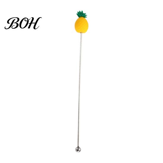 Stir Stick Cocktail Stick, Stainless Steel Mixing with Durian Pineapple Strawberry Mixer Watermelon Rubber Top Decor, Drink Stirrer for Bar