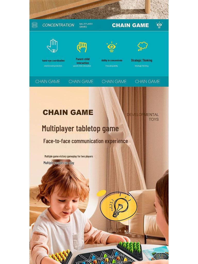Children's Chain Tic-Tac-Toe Interactive Rubber Band Game: Two-Player Strategy and Thinking Toy