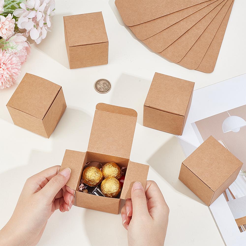 30pcs Folding Square Kraft Paper Mailer Boxes Tan 6x6x6cm