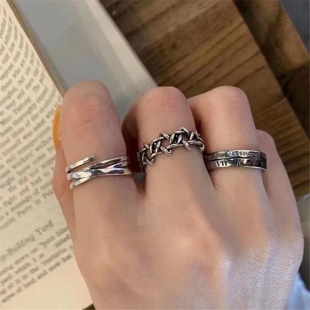 Хип-хоп Рок Золотой Цвет Цепочки Кольца Набор Девочки Панк Геометрические Гладкие Минималистичные Кольца на Пальцы Женщины Тренд Ювелирные Аксессуары Праздник Вечеринка Мероприятие