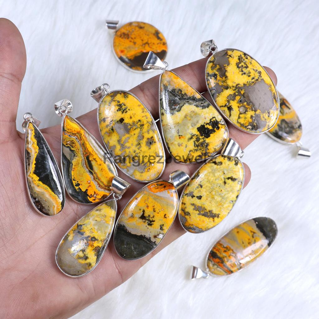 Yellow Jasper Gemstone Pendant Sterling Silver Pendant Bumble Bee Jasper Pendant Yellow Stone Pendant Necklace Bezel Pendant Girls Pendant