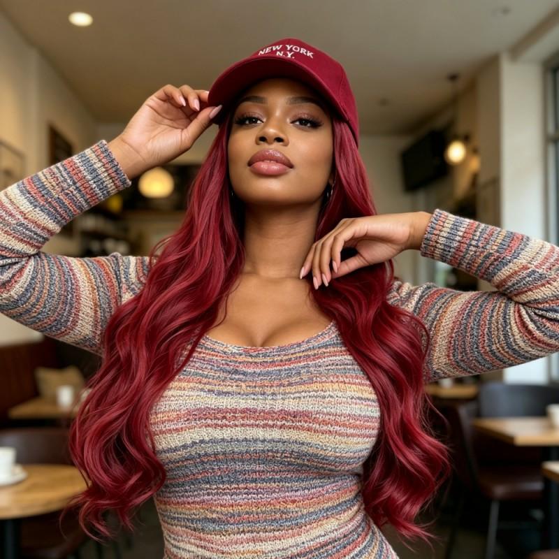 TEMU African Women Wig Baseball Cap 99J Wave Long Curly Synthetic