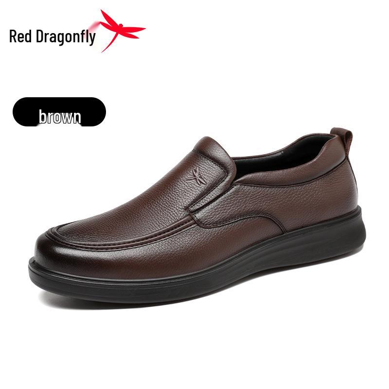 Мужские повседневные кожаные слипоны Red Dragonfly с перфорацией - Натуральная кожа, плоская подошва, дизайн в стиле "папа"