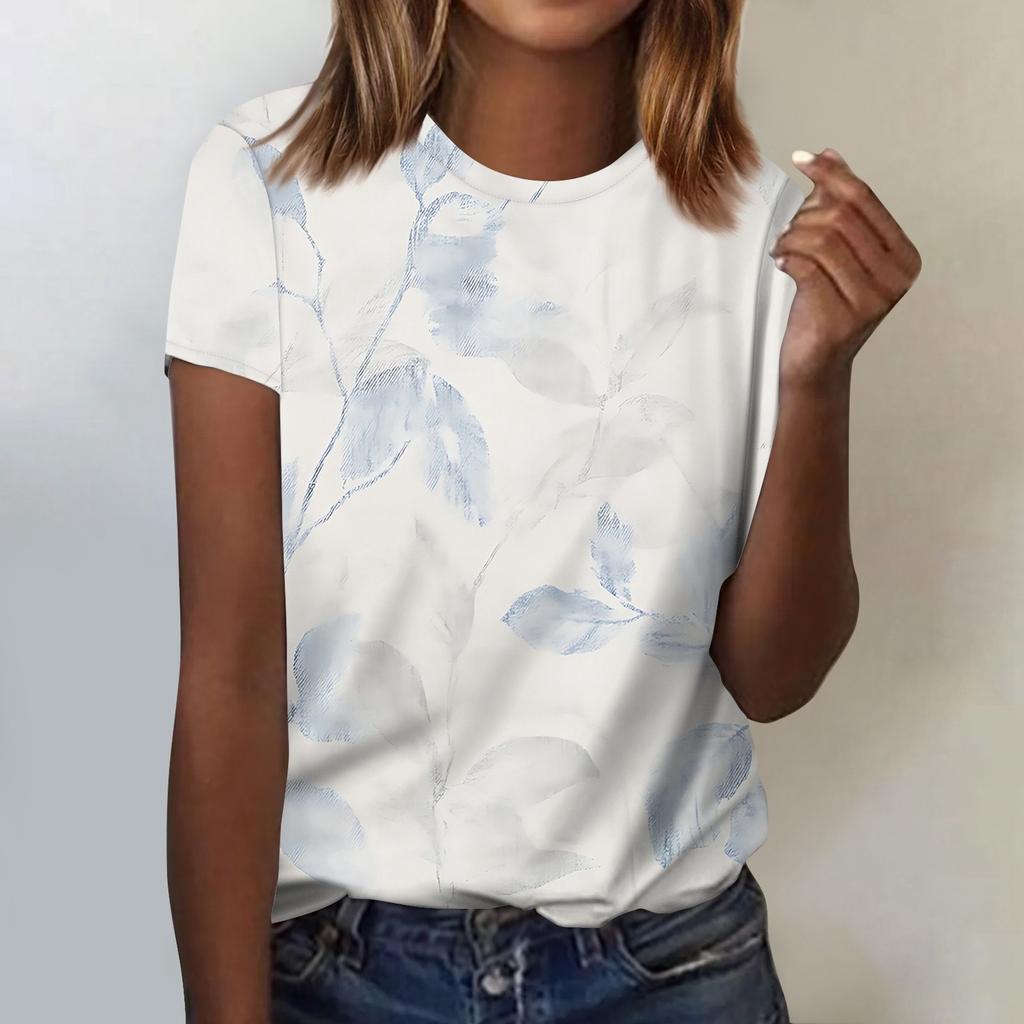 Женская модная повседневная блузка с коротким рукавом и цветочным принтом, пуловер с круглым вырезом