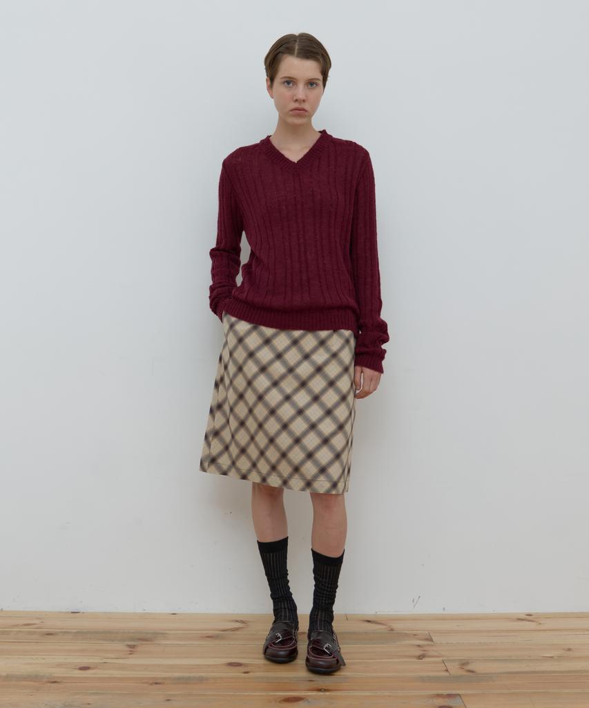 MA JOURNEE Sheer V-Neck Knit_Wine