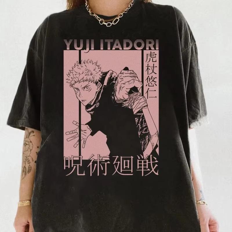 Jujutsu Kaisen Юдзи Итадори Винтажная стираная с принтом аниме Унисекс хлопковая футболка для женщин и мужчин, удобная