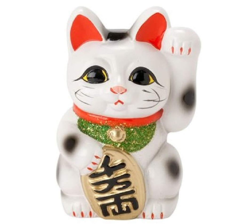 White Small Cat Left Hand Inviting Beckoning Tokoname Ware No. 4, People, Cat,