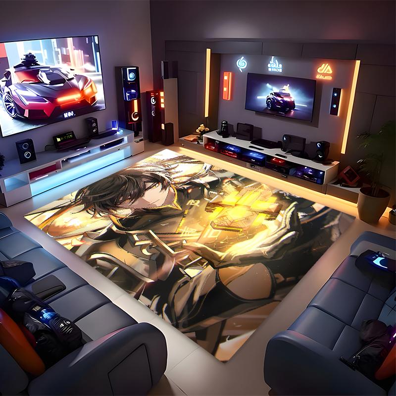 1pc Genshin Impact characters3 Print Area Rug - Soft, Washable Non-Slip Indoor Mat for Office Chairs, Living Room, Home Office Decorative Rug