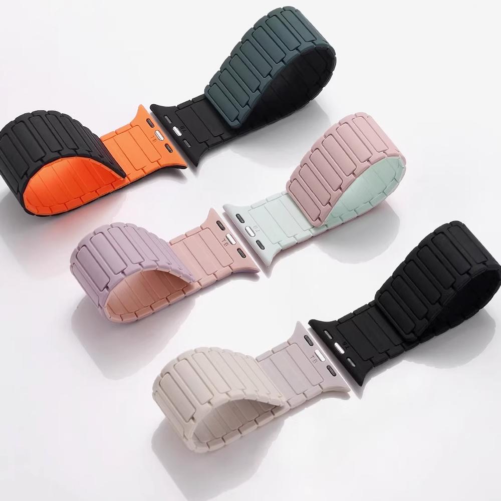 bands for Apple Watch strap 40mm 46mm 45mm 44mm 41mm 49mm Magnetic Silicone correas Bracelet iWatch Series 11 10 9 8 Se ultra2 3