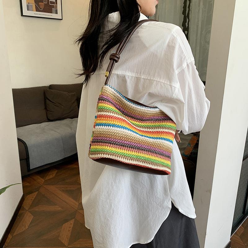 Woven underarm small bag women's new rainbow striped messenger bag versatile woven shoulder bag
