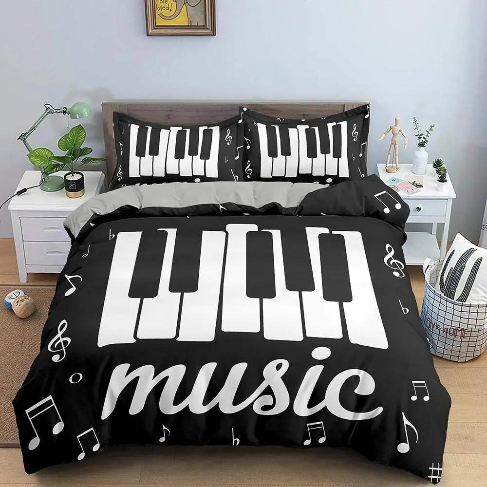 Music Notes Duvet Cover for Boys,Girls Room Decor Rock Music Themed Comforter Cover Musical Pattern Bedding Set Full Queen Size