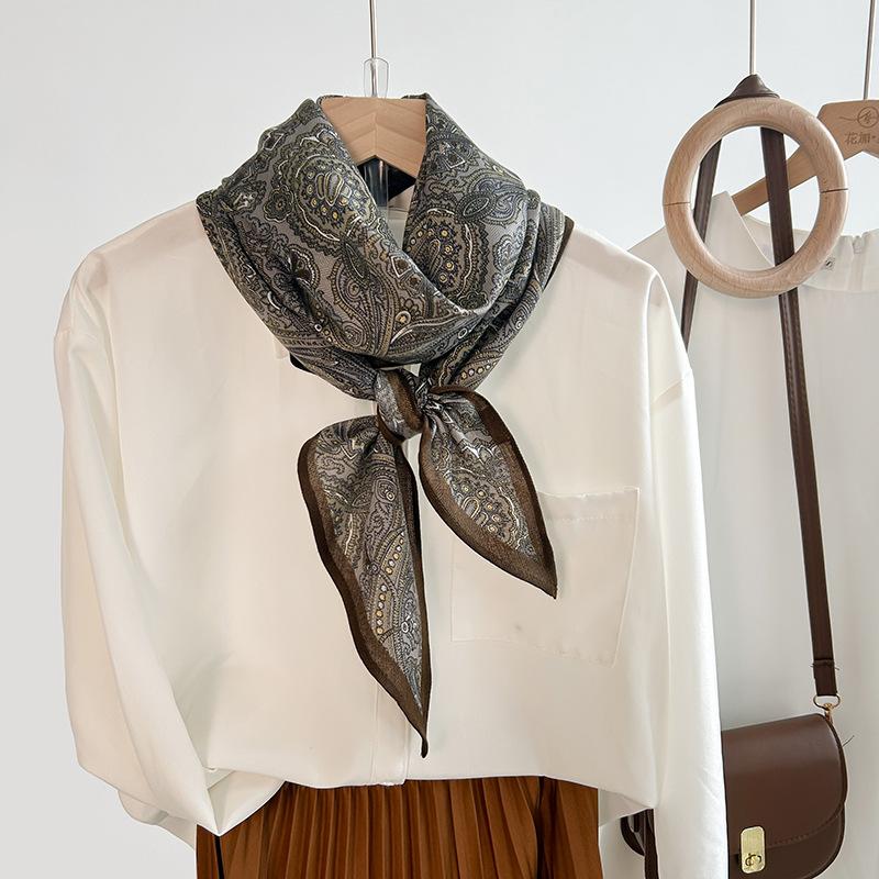 Retro Abstract Printing Simulation Silk Single-layer Parallel Towel High-end Sense Niche Personalized Clothing Matching Silk Scarf