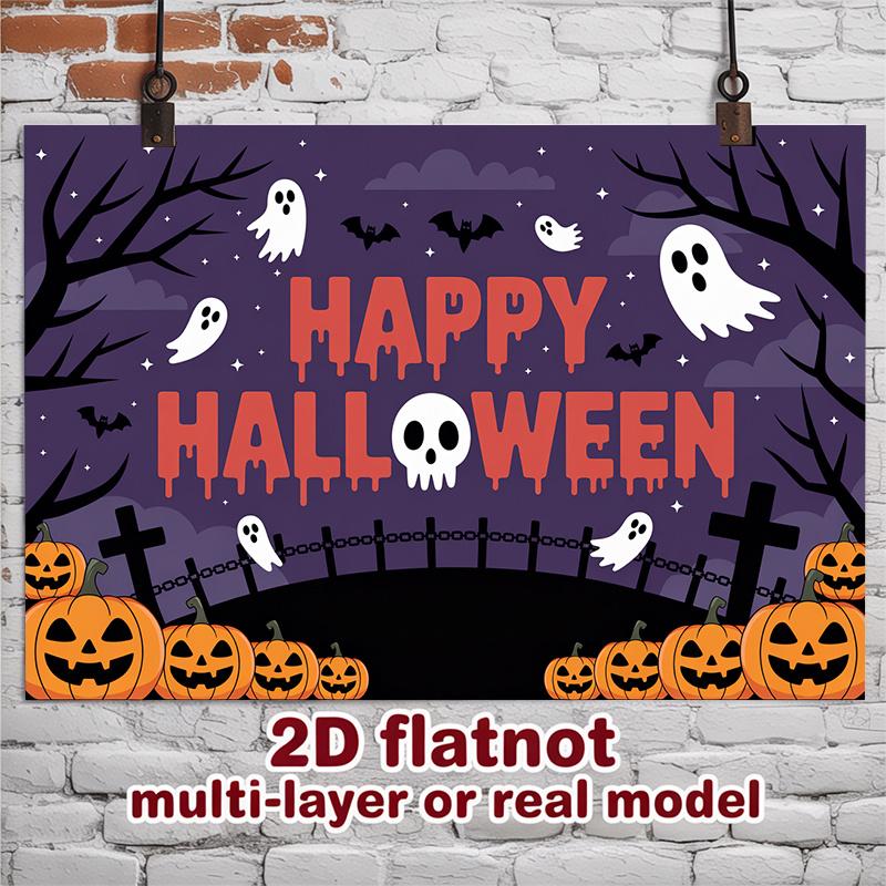 Party Backdrop Halloween Flat Spooky Gothic Skull Pumpkin Birthdays Showers Weddings Photo Booth Decor Front Door Decor