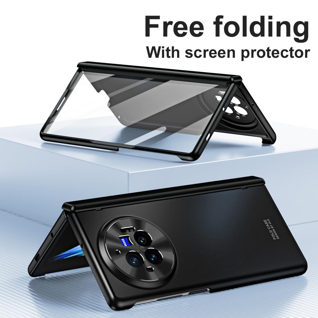 Для vivo X Fold3 Pro Чехол Покрытый ПУ кожей Чехол для телефона из ПК с защитной пленкой из закаленного стекла