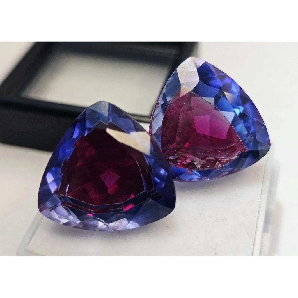 Natural Pitambari Sapphire Earring Making Trillion Cut 39-40 Ct Pair Gemstone