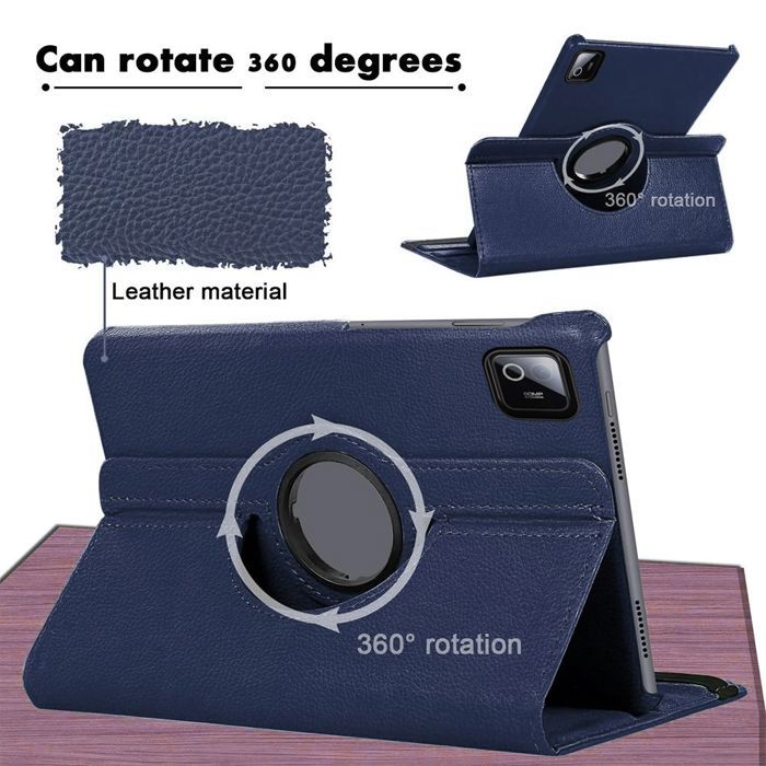 Coque pour Xiaomi Pad 6 / 6 Pro, Rotatif 360° Multi-Angle Antichoc Effet Cuir Bleu Marine