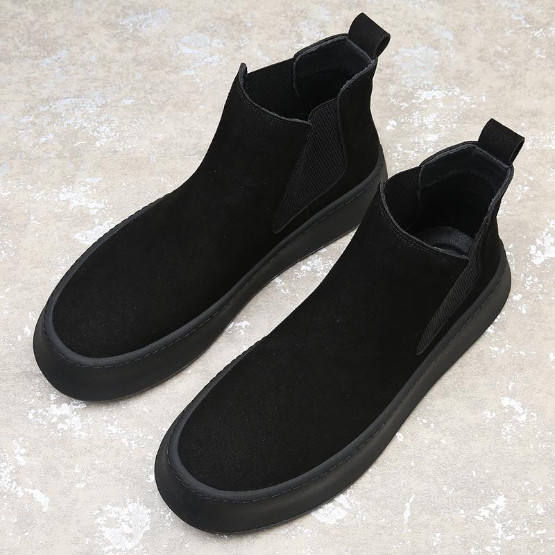 Fashion Genuine Leather Mens Chelsea Boots Fashion Comfy Thick Bottom Ankle Boots for Men Vintage Outdoor Business Casual Boots Mocassin