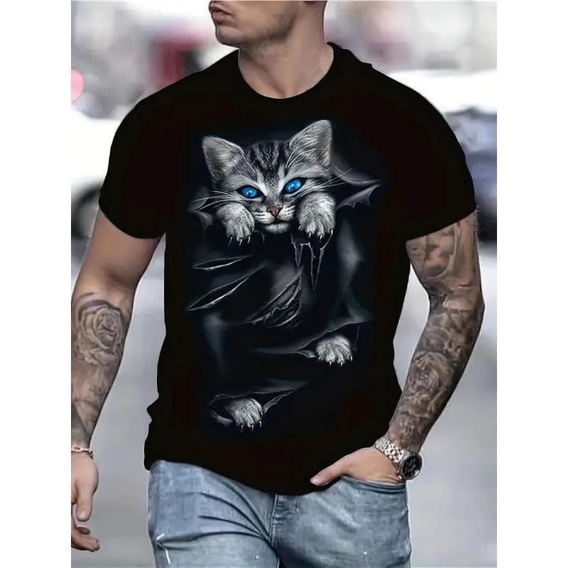 Новая мужская футболка с принтом 3D Cat Full Print, повседневная модная забавная футболка с коротким рукавом, унисекс, летняя футболка свободного покроя в уличном стиле
