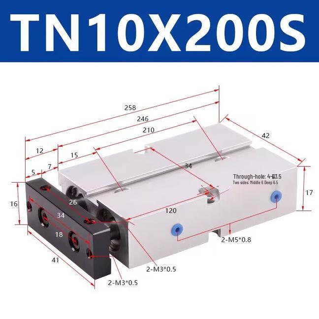 Пневмоцилиндр с двойным штоком и двумя поршневыми штоками TN10-40