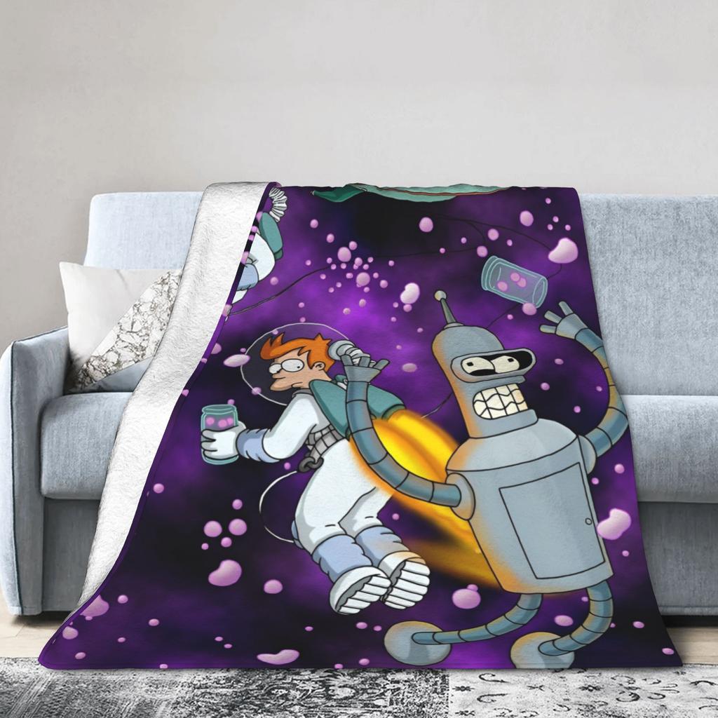 Bendered Robot Fry Leela Cartoon Blanket Planet Express Flannel Throw Blankets Bedroom Sofa Decoration Thin Bedspread Portable