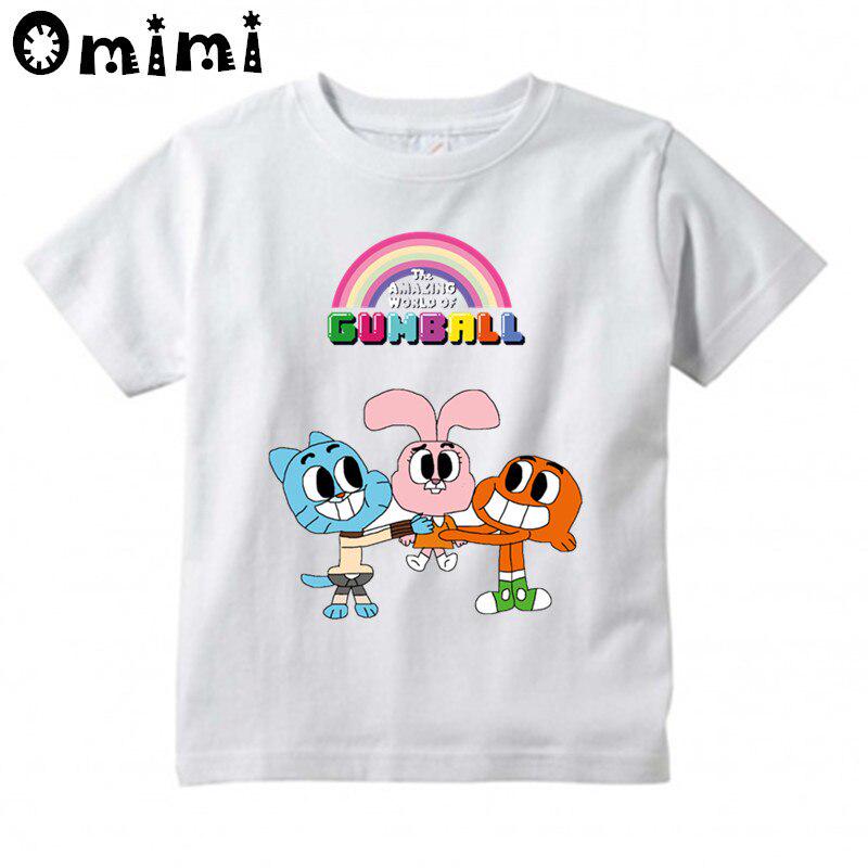Футболка с мультяшным принтом «Удивительный мир Гамбола» для мальчиков и девочек, детская отличная повседневная футболка с короткими рукавами