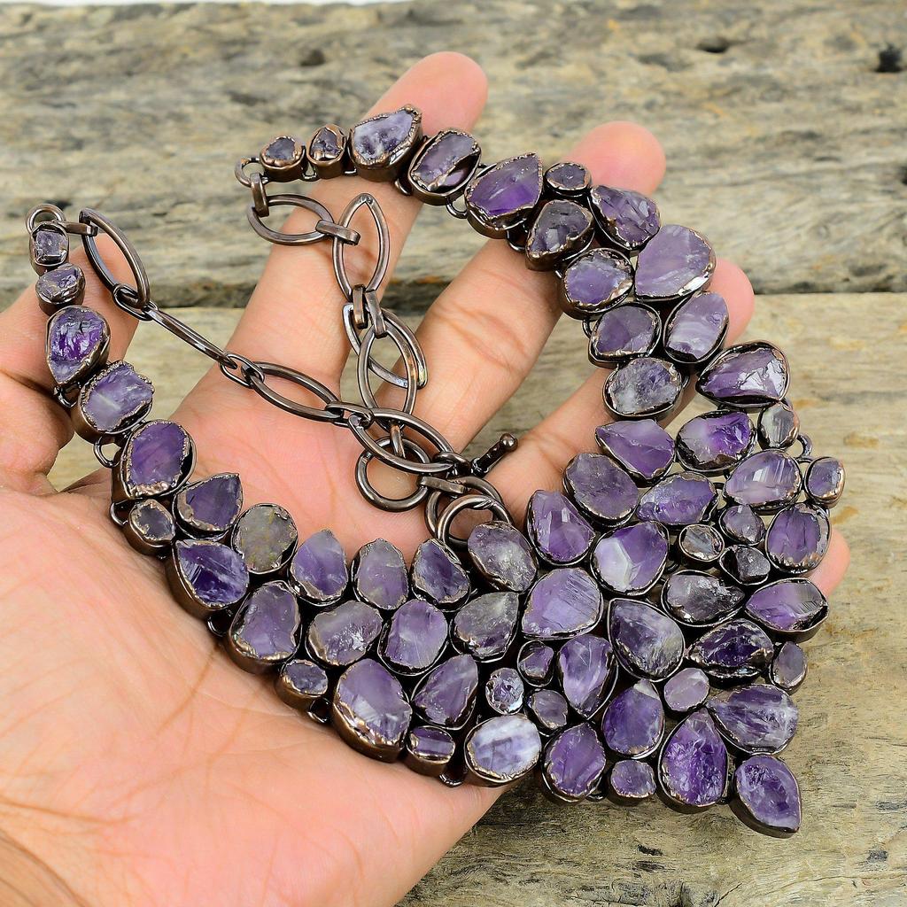 Ожерелье с африканским аметистом, гальваническое медное ожерелье, регулируемая цепочка, ожерелье ручной работы, медные украшения, ожерелье с драгоценными камнями для подарка