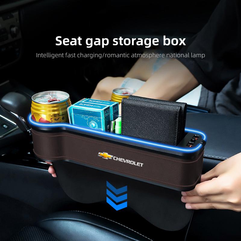 Car LED Lights Seat Gap Storage Box Cup Holder With USB Charging For Chevrolet Spark Captiva Cruze Malibu Equinox Trax Camaro GN7
