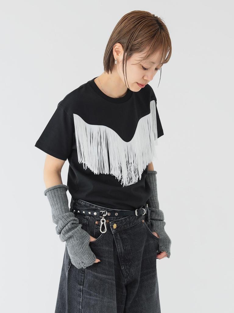 Beams Boy S/S TEE [Special Order] Wrangler X Maturely Fringe Short Sleeve T-Shirt Women's Black Free