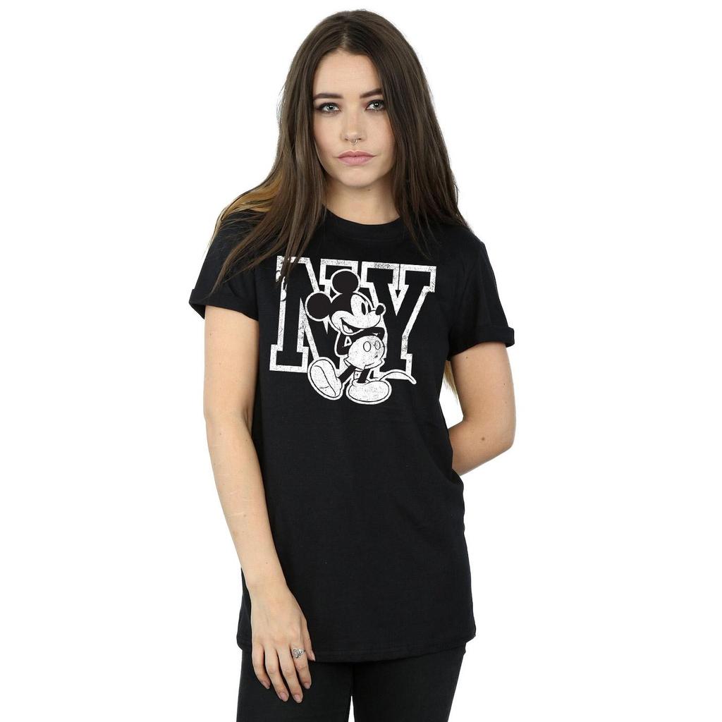 Disney Womens/Ladies Mickey Mouse NY Kicking Cotton Boyfriend T-Shirt