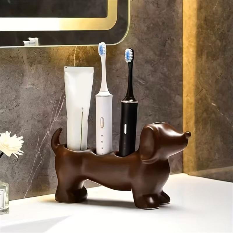 3D-печатница Держатель для зубной щетки и пасты Забавная форма таксы Компактный настольный органайзер-стойка Для раковины в ванной Незаменимый