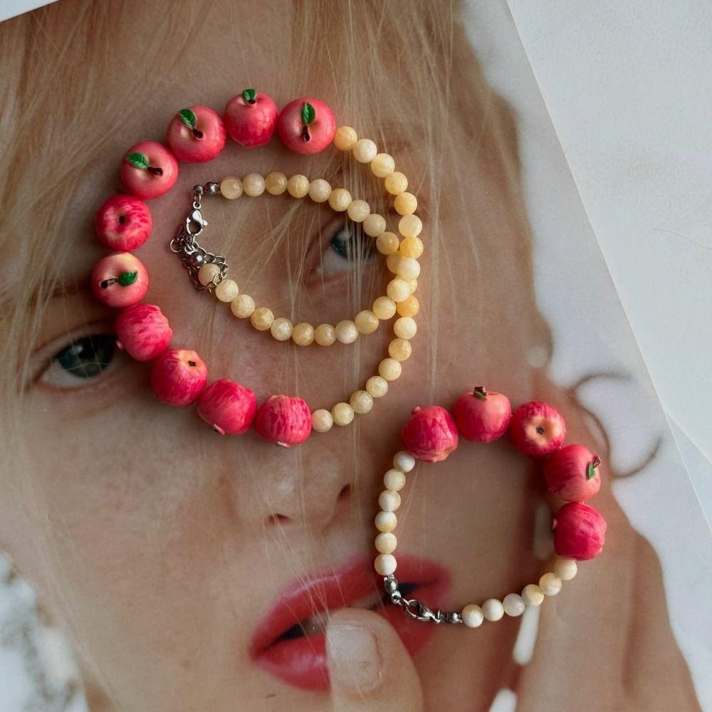 Stackable Beads Fruit Necklace Colorful Beads Fruits Bracelet Bohemian Collarbone Chain  Women