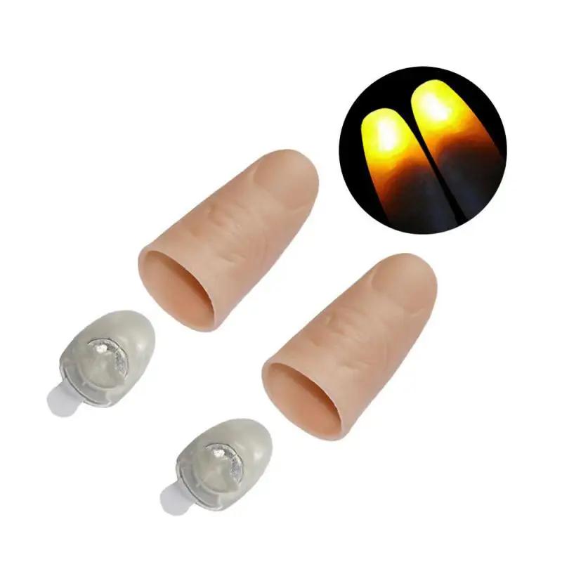 1/1/1pair Thumb Tip Finger Fake Magic Trick Funny Flashing Fingers Funny Prank Party Magician Accessories LED Glow Festival Gift