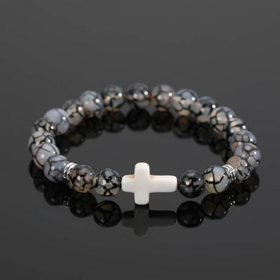 Браслет-крест для мужчин и женщин, браслет-крест из бисера из камня, эластичный браслет из камня, религиозный браслет, ювелирные изделия, подарки для христиан