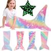Mermaid Tail Blanket Wear Resistant Friendly To Skin Breathable Luminous Design Plush Flannel Fleece Blanket Toddler Mermaid Toy