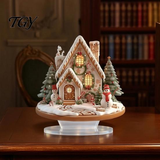 Festive Seasonal Tabletop Art Acrylic Christmas Table Decor, Gingerbread House Tree Ornaments, Desktop Ornaments for Home Waterproof Holiday