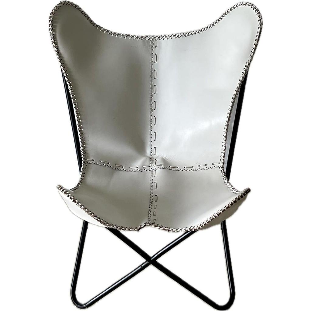 Solid White Leather Butterfly Modern Chair - Genuine Leather