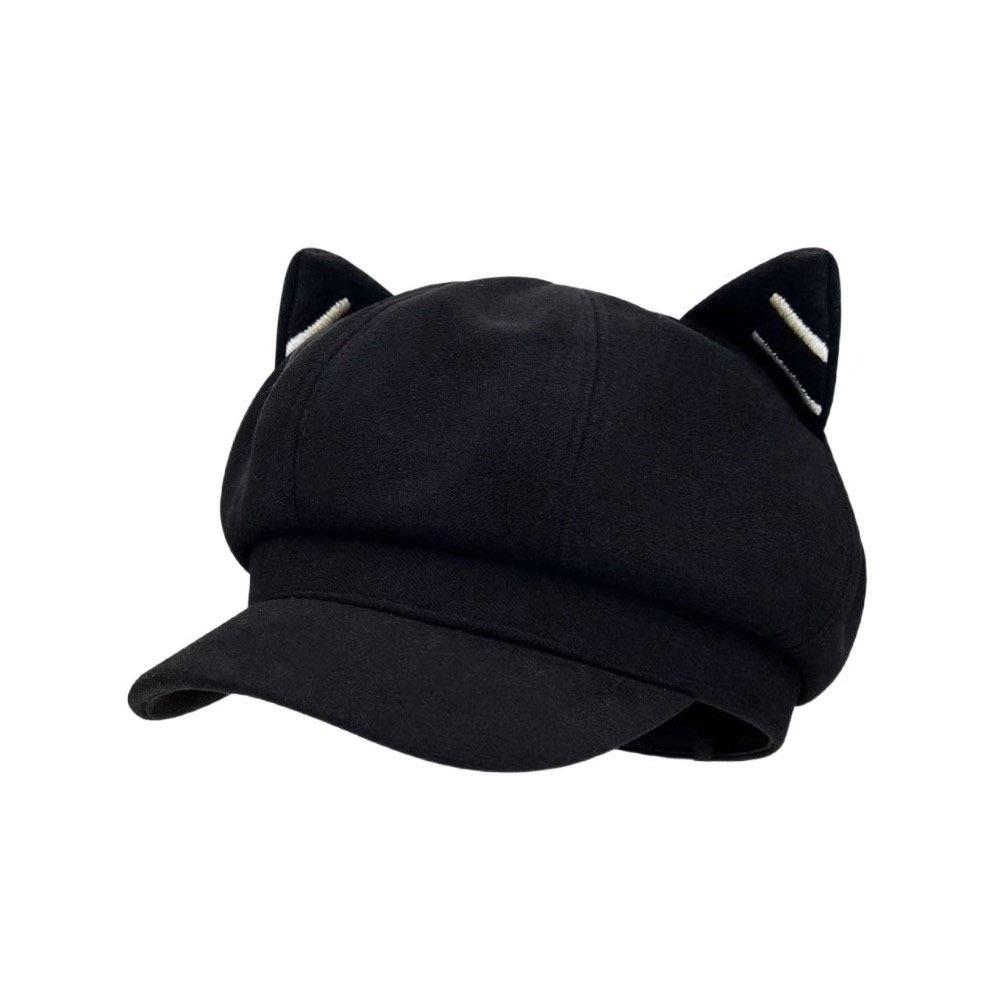 Woolen Cat Ear Hat Solid Color Octagonal Cap Retro British Beret Hat  Painter
