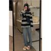Cotton Retro Striped Sweatshirt for Women New Early Spring and Autumn Thin Ins Loose Korean Long-sleeved Top