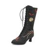 Мода 2025 Новые Хэллоуин Косплей Сапоги Женские Вышивка Туфли Ведьмы На Шнуровке Каблук-рюмочка Винтажные Викторианские Сапоги Вечеринка Женщина