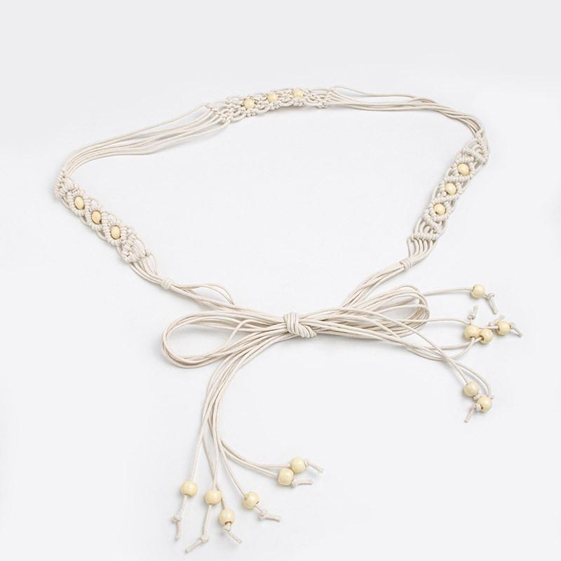 Bohemian Waist Rope Belt With Wooden Beads For Casual Summer Dresses And Vacation Wear