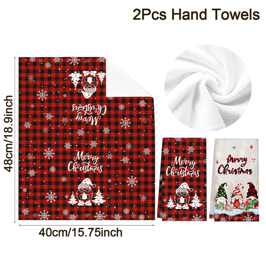 2 Pack Christmas Kitchen Towels Cute Gnome Pattern Absorbent Dish Cloths Festive Home Decor Gift
