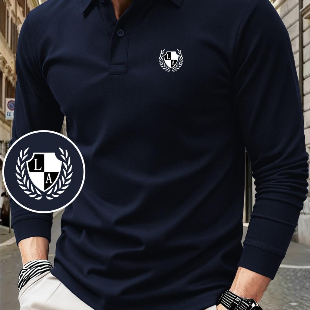 Long Sleeve Polo Shirts for Men, Casual Work Golf T Shirts, Soft Lapel Button Tops for Outdoor Commute Daily Leisure Fashion Wear
