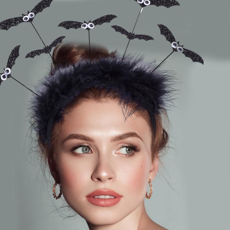 Gothics Sequins Bat Hairband for Adult Kids Cosplay Party Costume Day of the Death Bat Headpiece Halloween Accessories