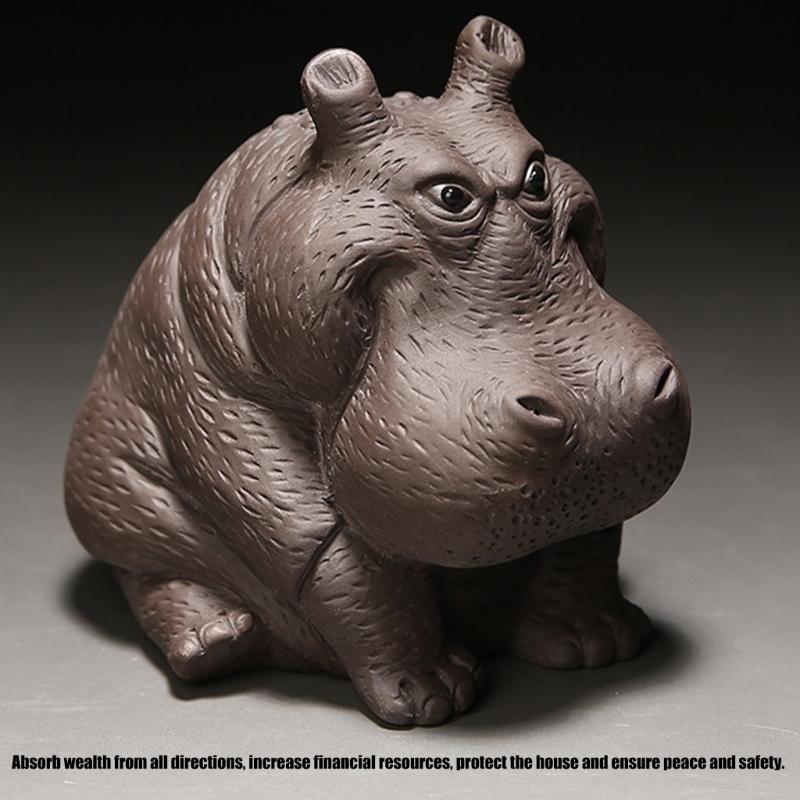 Elegant Zisha Teaware Accent Natural Mineral Clay Teas Companion Handmade Clay Hippos Figurine Ornament