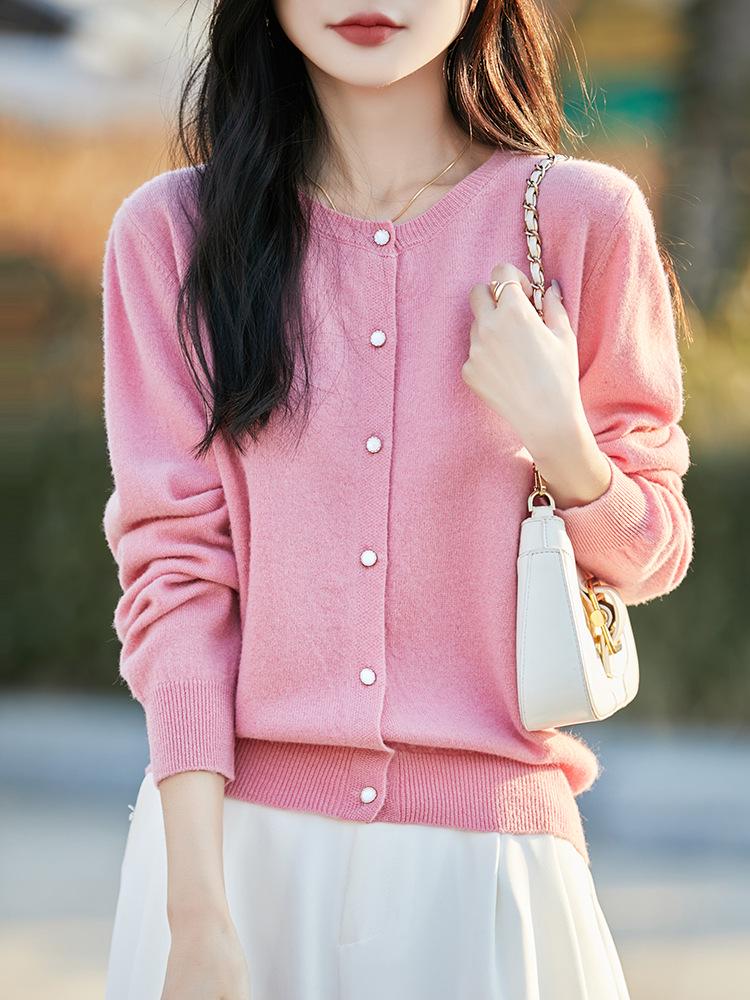 Autumn & Winter Round Neck Wool Cardigan - Women's Loose Knit Jacket, Long Sleeve, Short Style Top